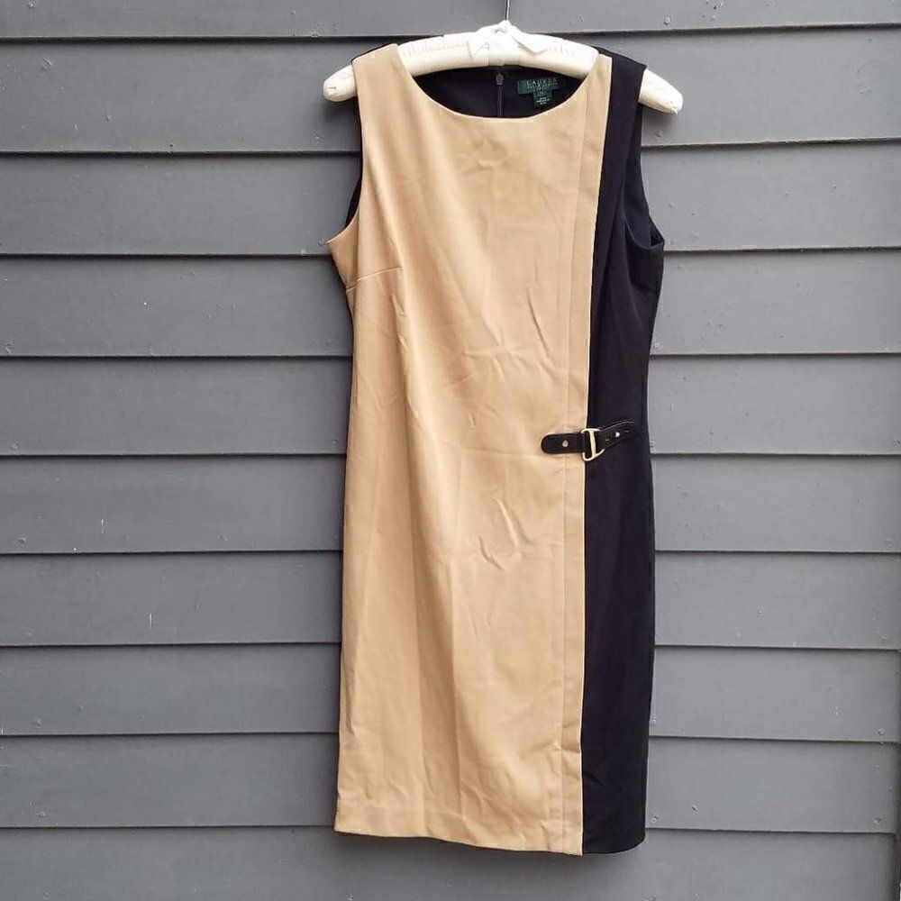 Lauren Ralph Lauren Camel/Black Sheath Dress Size 12